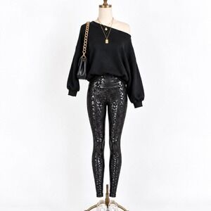 She & Sho Black Leopard Print Leggings – Size Small